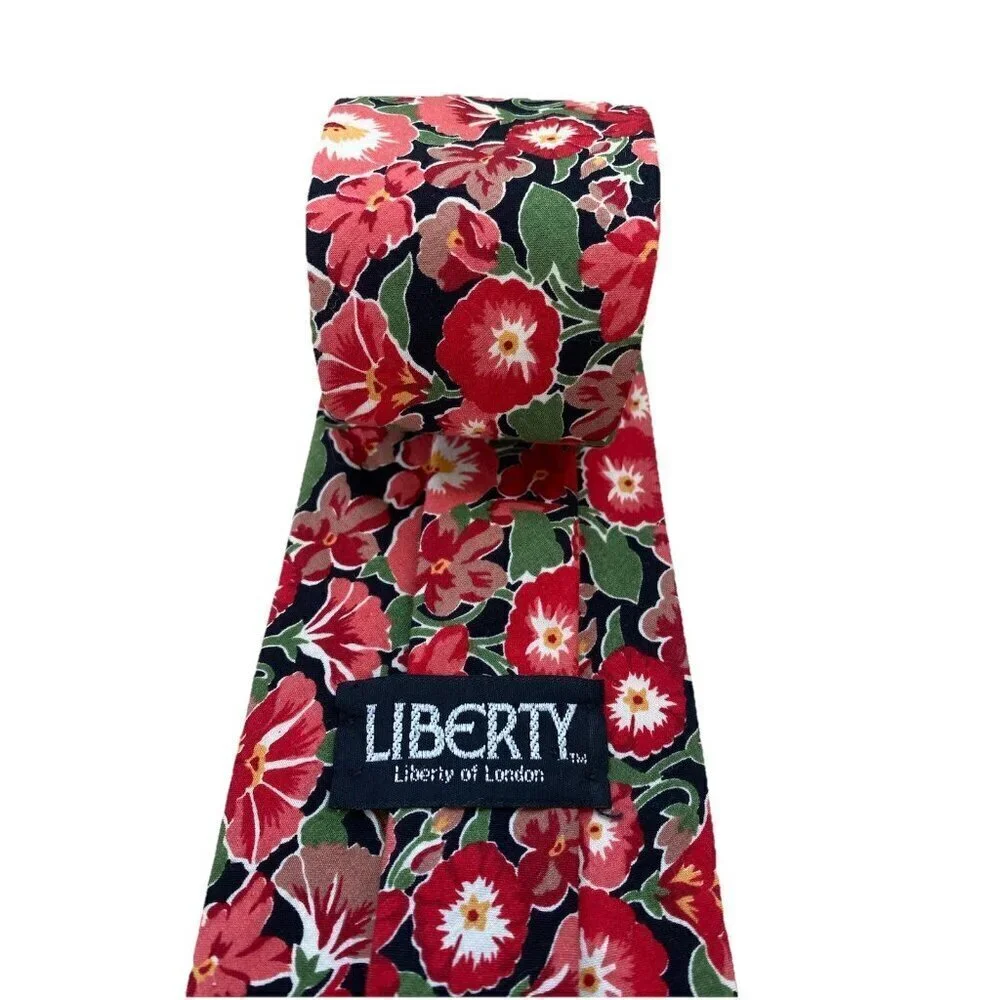 Liberty Of London Tie Mens OS Multicolor Floral Preppy Colorful Red Pink Cotton